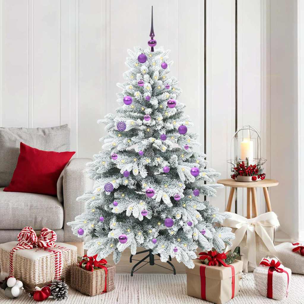 Kunstig juletre med 150 LED med stativ Hvit 150 cm PE og PVC