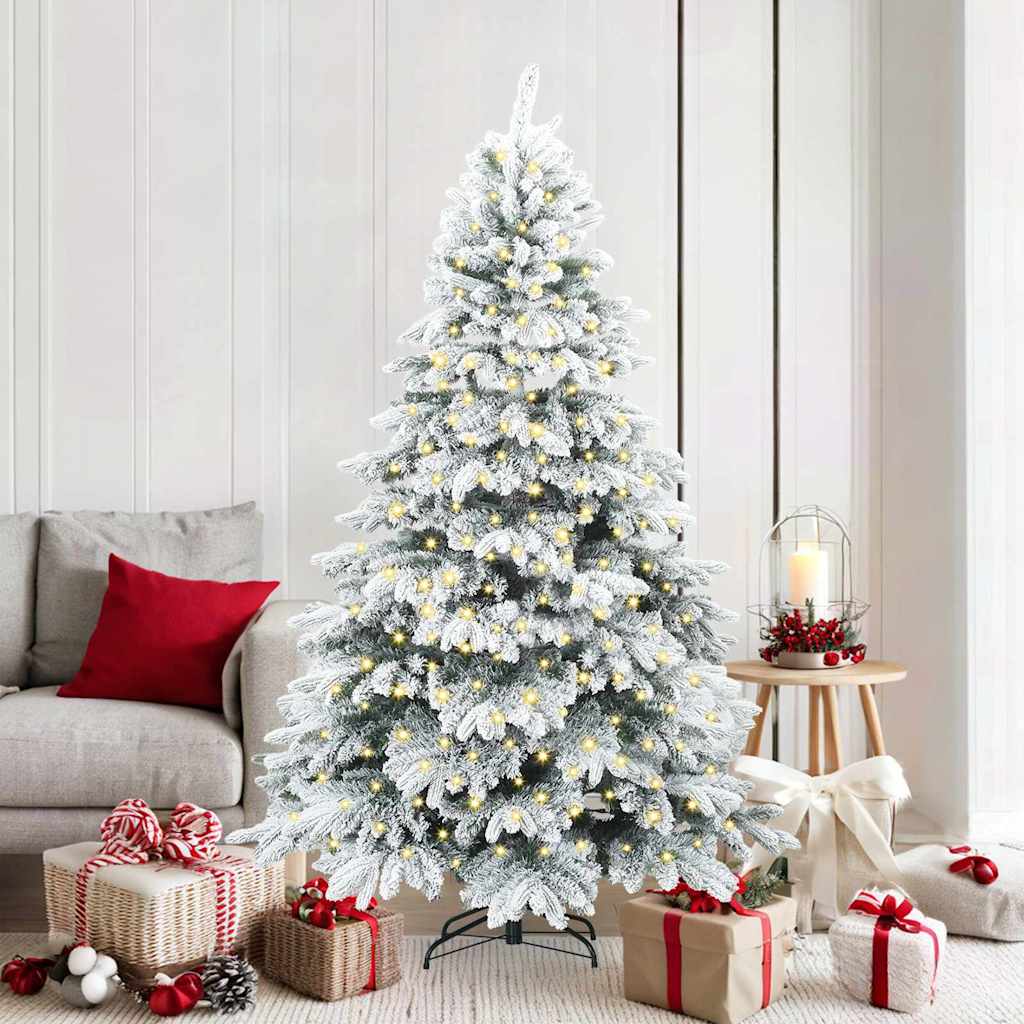 Kunstig juletre med 300 LED med stativ Hvit 180 cm PE og PVC