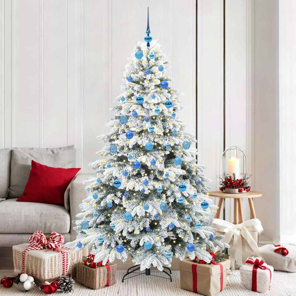 Kunstig juletre med 300 LED med stativ Hvit 180 cm PE og PVC