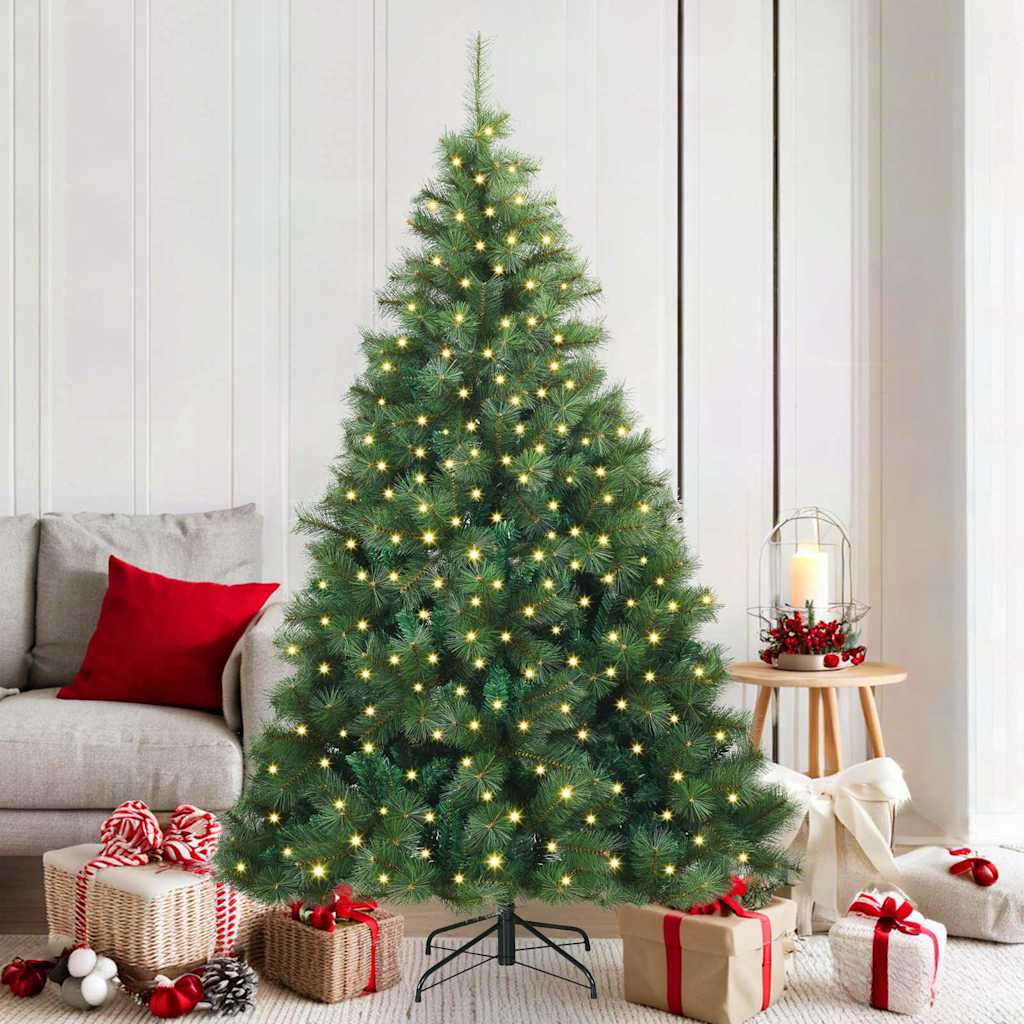 Kunstig juletre med 300 LED med stativ grønn 180 cm PE og PVC