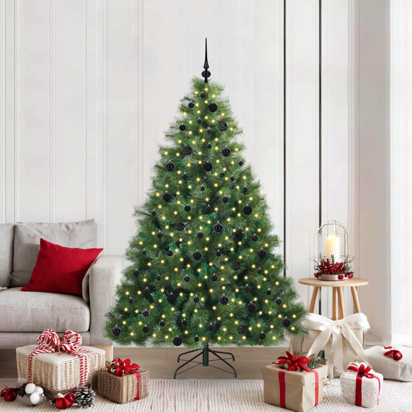 Kunstig juletre med 300 LED med stativ grønn 210 cm PE og PVC