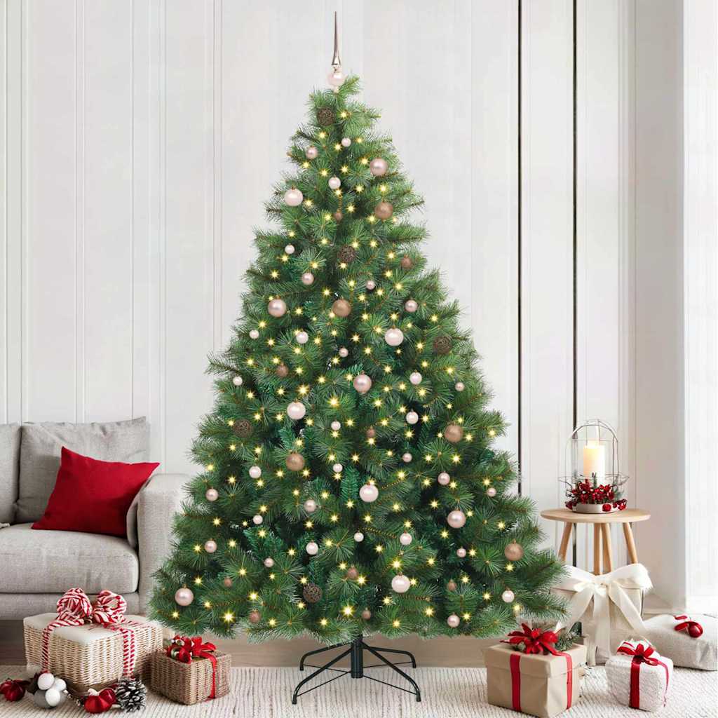 Kunstig juletre med 300 LED med stativ grønn 240 cm PE og PVC