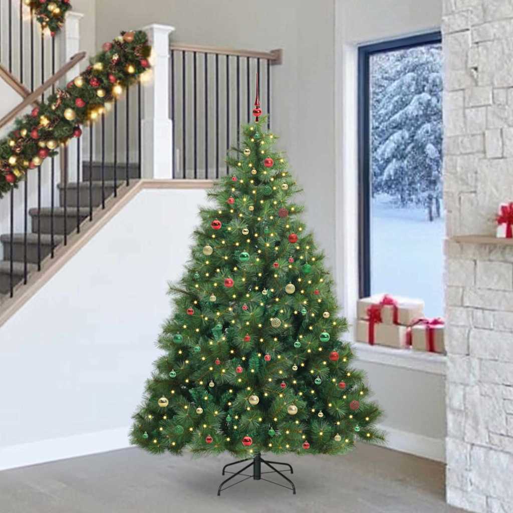 Kunstig juletre med 300 LED med stativ grønn 240 cm PE og PVC