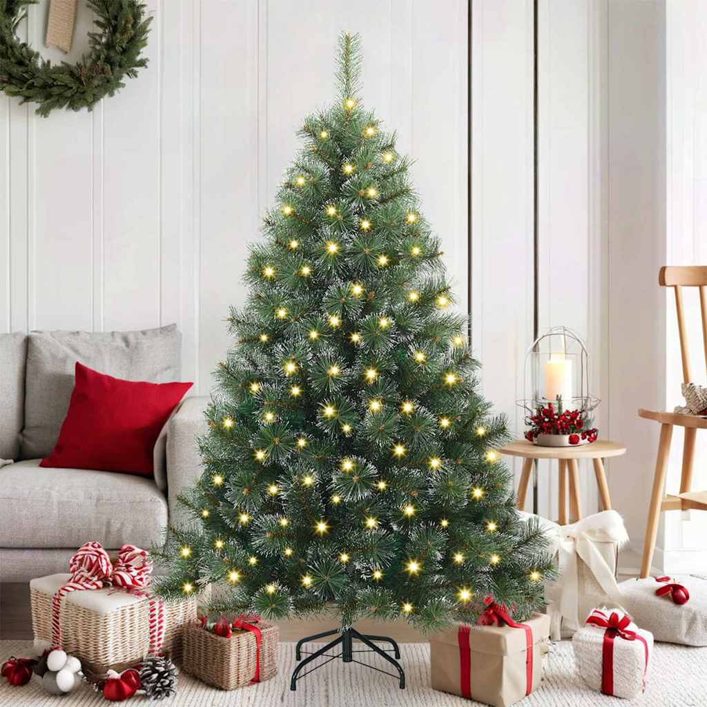 Kunstig juletre med 150 LED med stativ grønn 150 cm PE og PVC