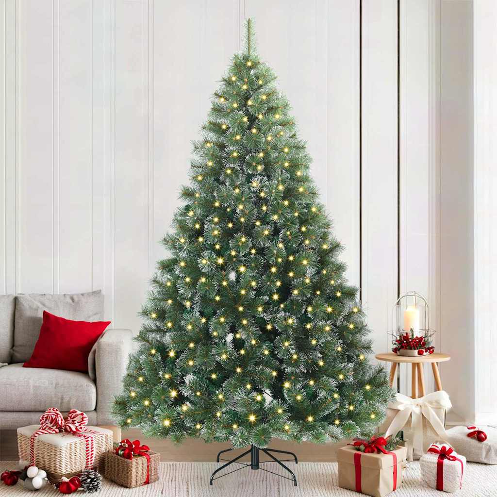 Kunstig juletre med 300 LED med stativ grønn 210 cm PE og PVC