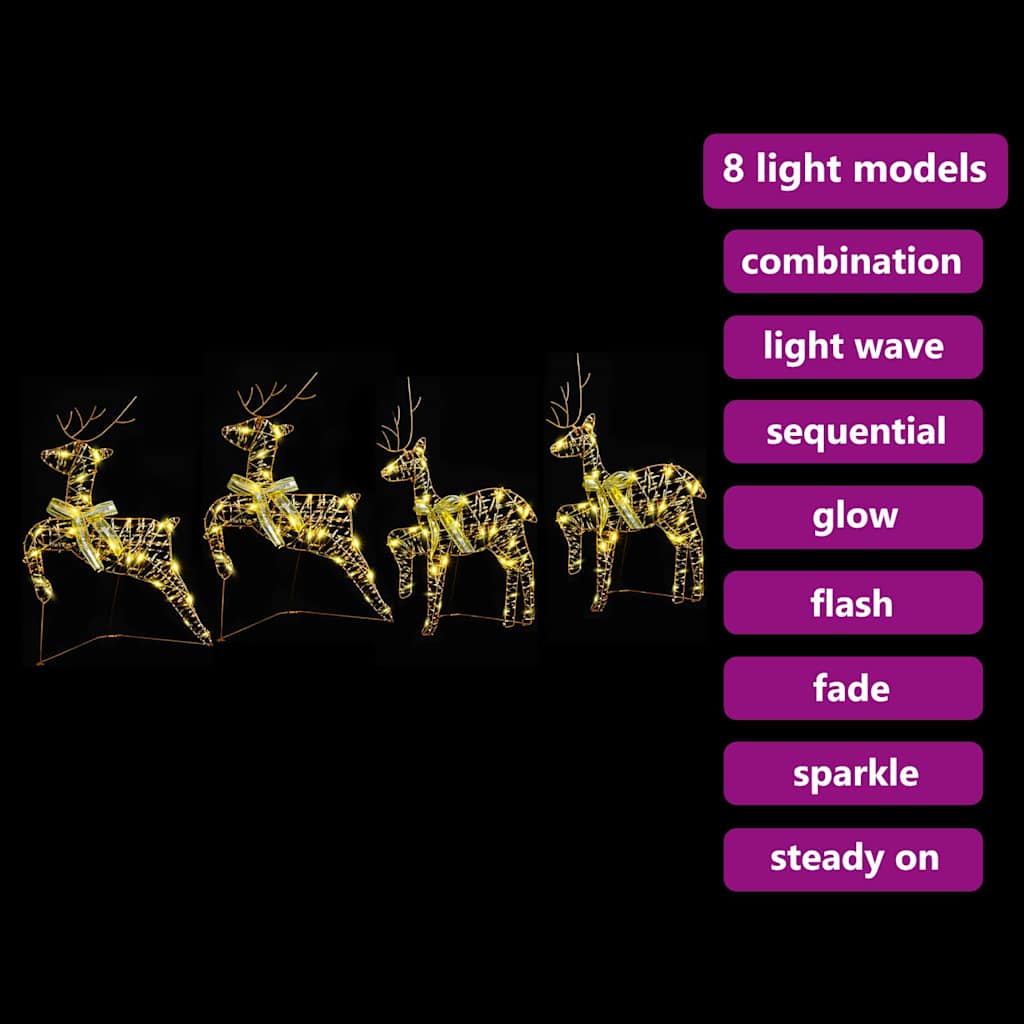 LED Reinsdyr med 80 LED 4 pcs Gull PET