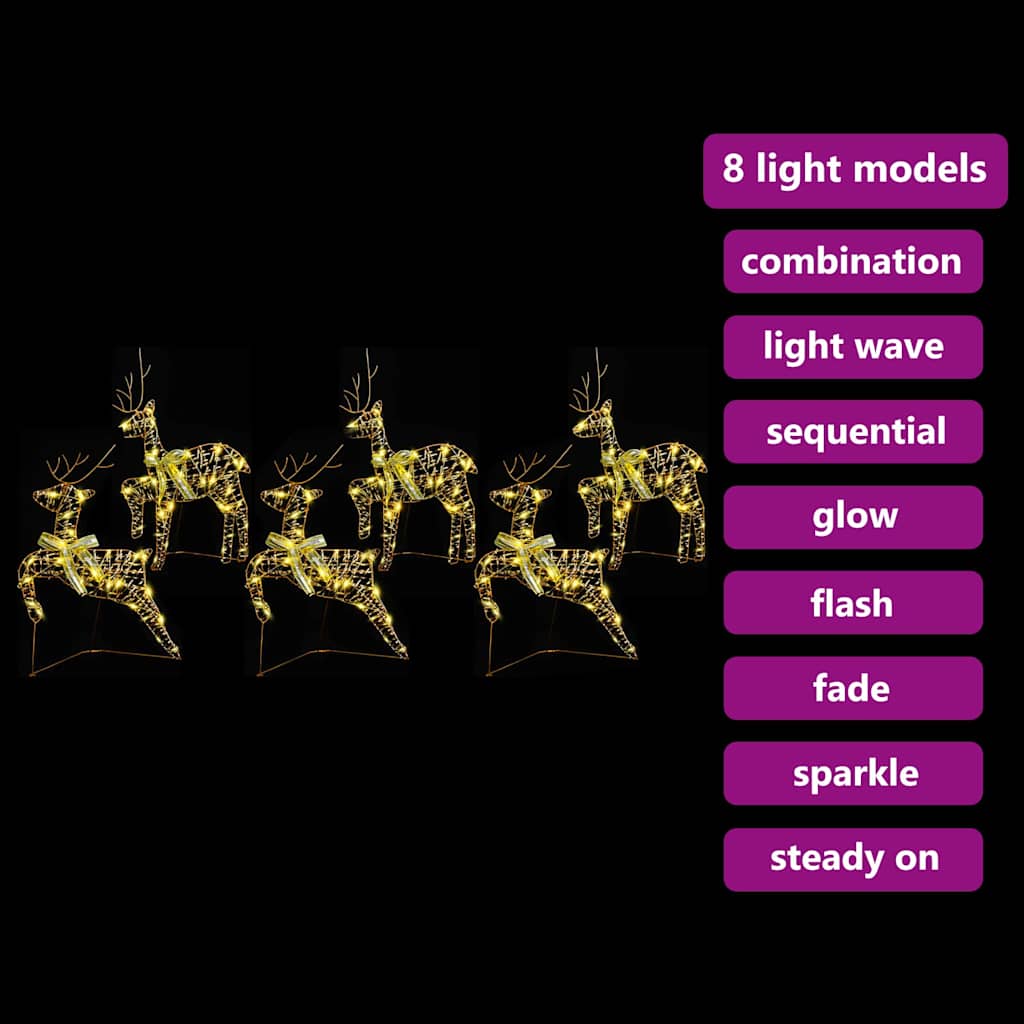 LED Reinsdyr med 180 LED 6 pcs Gull PET