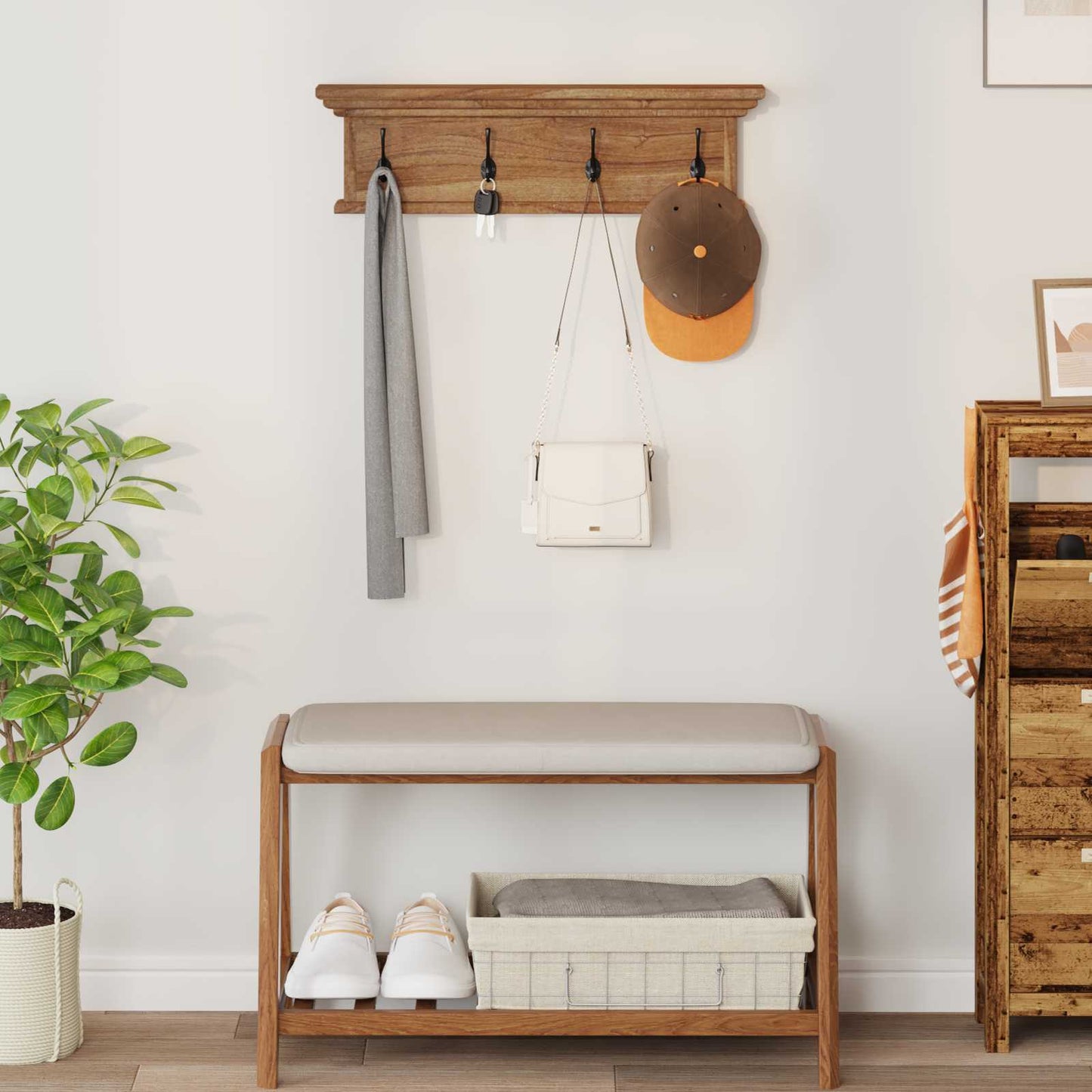 Vegghengt kleshenger Naturlig 70 x 10 x 20 cm Massivt Teaktre