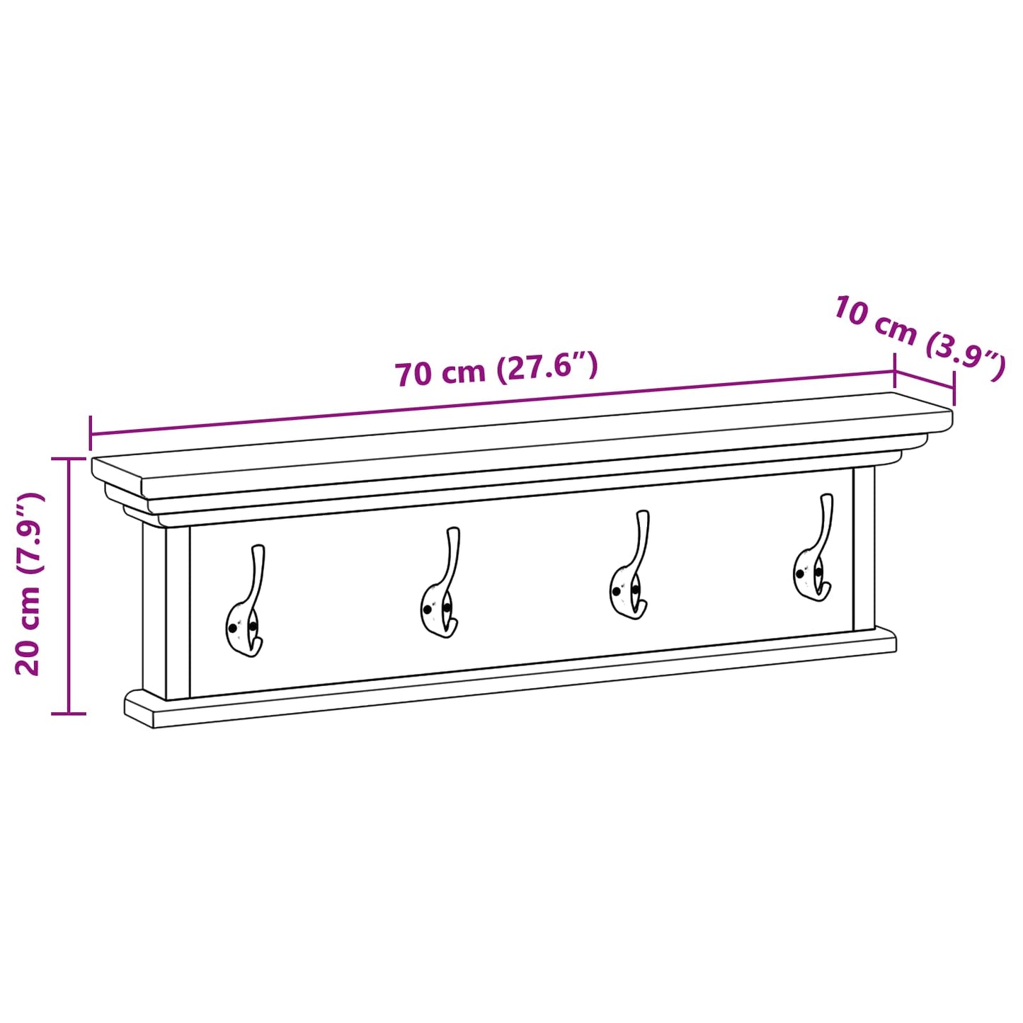 Vegghengt kleshenger Naturlig 70 x 10 x 20 cm Massivt Teaktre