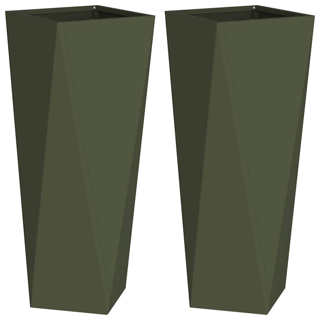 Plantekassed 2 pcs Olivengrønn 30 x 30 x 75 cm Stål