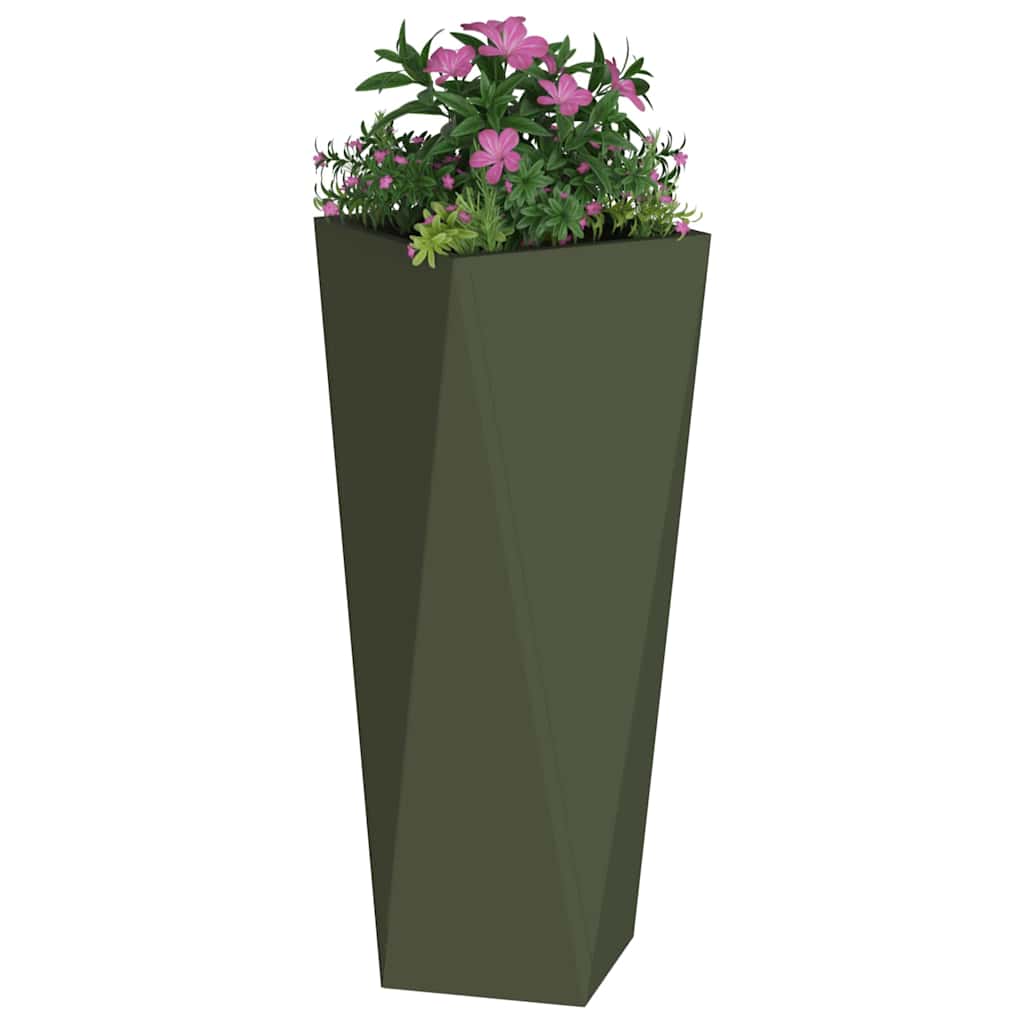 Plantekassed 2 pcs Olivengrønn 30 x 30 x 75 cm Stål