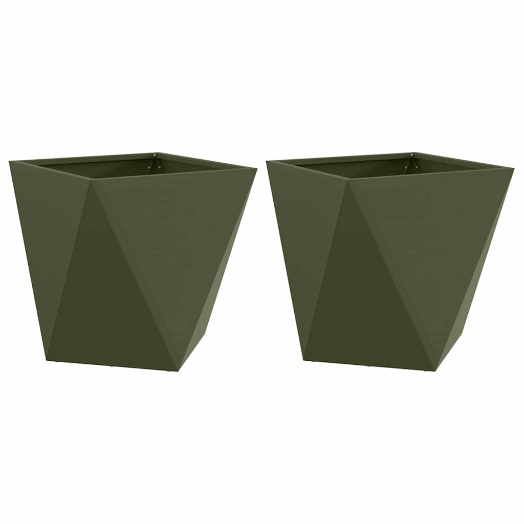 Plantekassed 2 pcs Olivengrønn 50 x 50 x 50 cm Stål