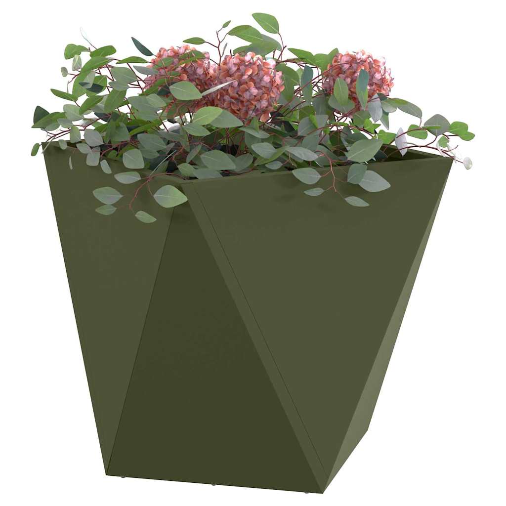 Plantekassed 2 pcs Olivengrønn 50 x 50 x 50 cm Stål
