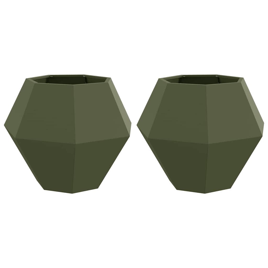 Plantekassed 2 pcs Olivengrønn 75 x 75 x 60 cm Stål