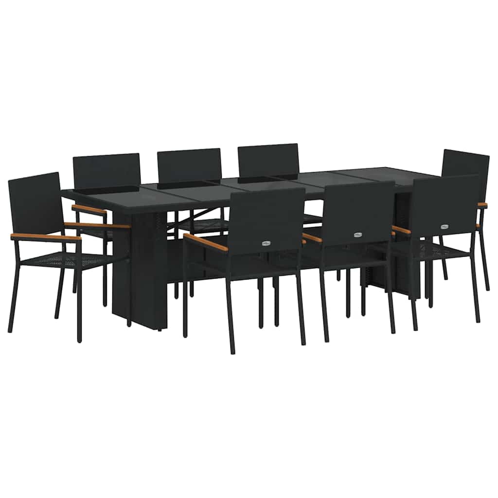 Hage Spisegruppe 9 pcs Svart polyrotting
