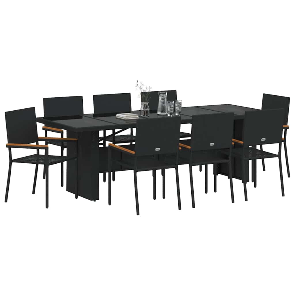 Hage Spisegruppe 9 pcs Svart polyrotting