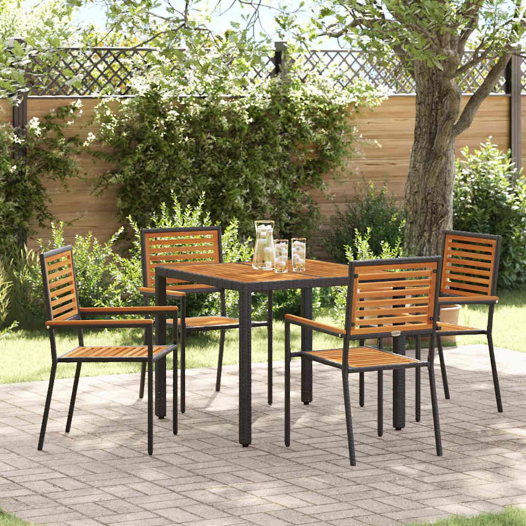 Hage Spisegruppe 5 pcs Svart, Tre 90 x 90 x 75 cm polyrotting