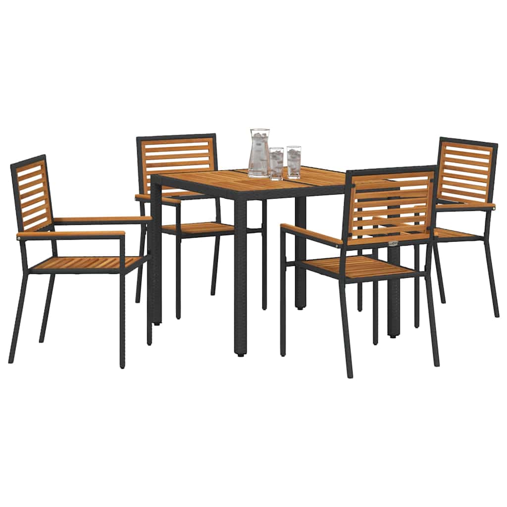 Hage Spisegruppe 5 pcs Svart, Tre 90 x 90 x 75 cm polyrotting