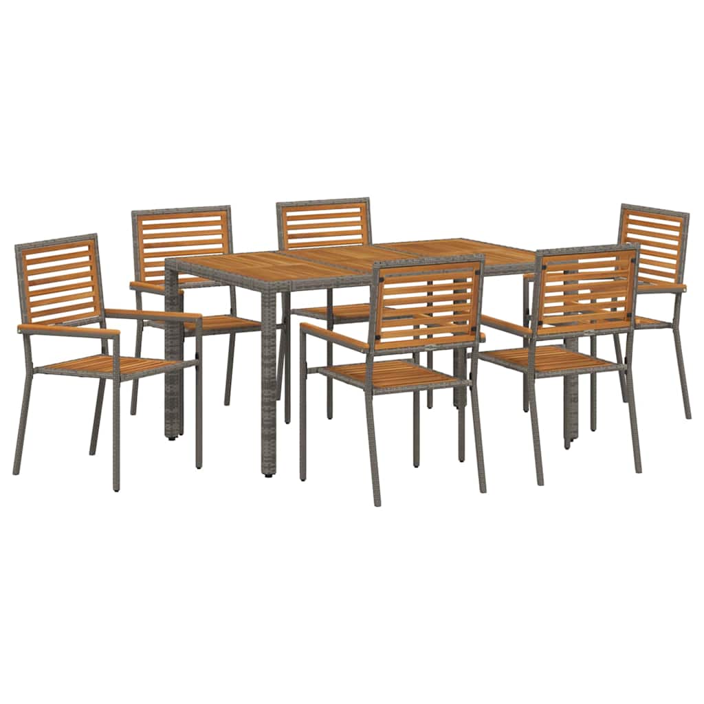 Hage Spisegruppe 7 pcs Grå og Brun polyrotting vidaXL
