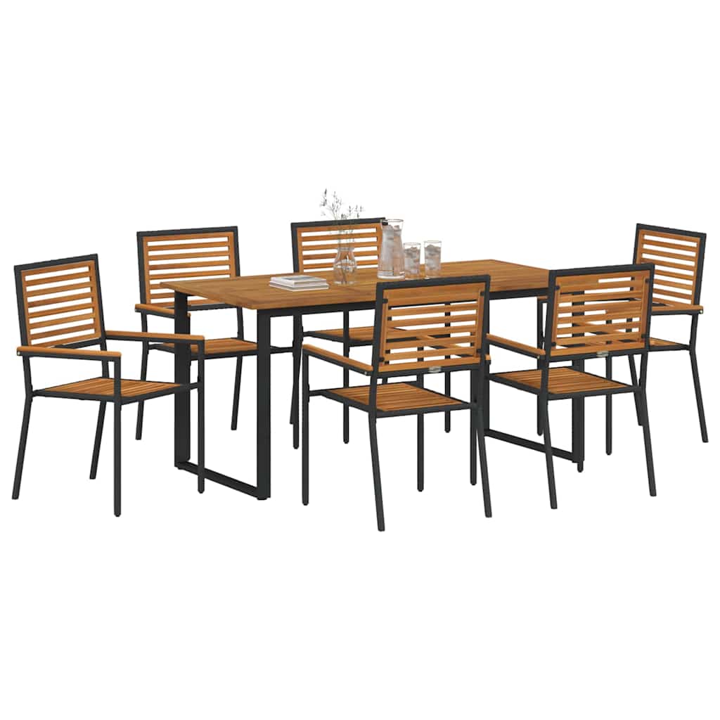 Hage Spisegruppe 7 pcs Svart Solid akasietre