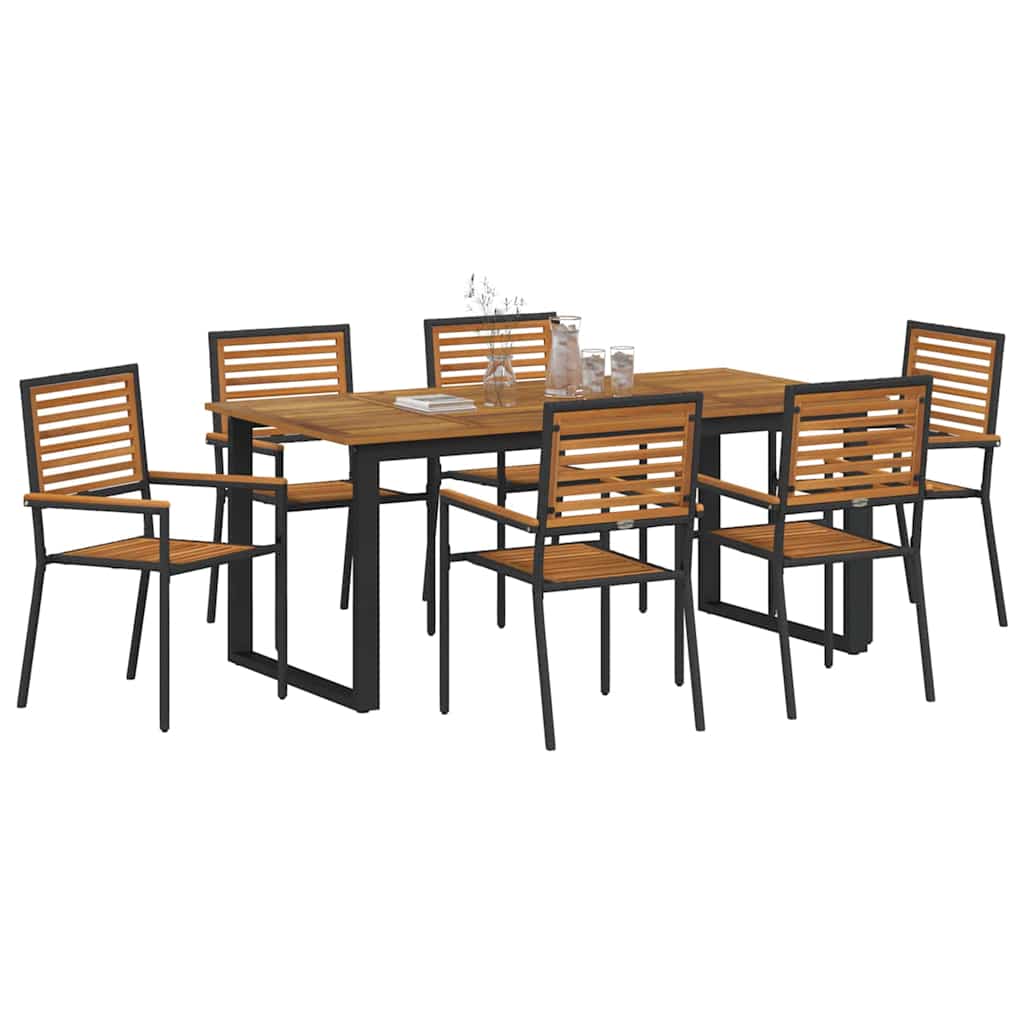 Hage Spisegruppe 7 pcs Svart Solid akasietre