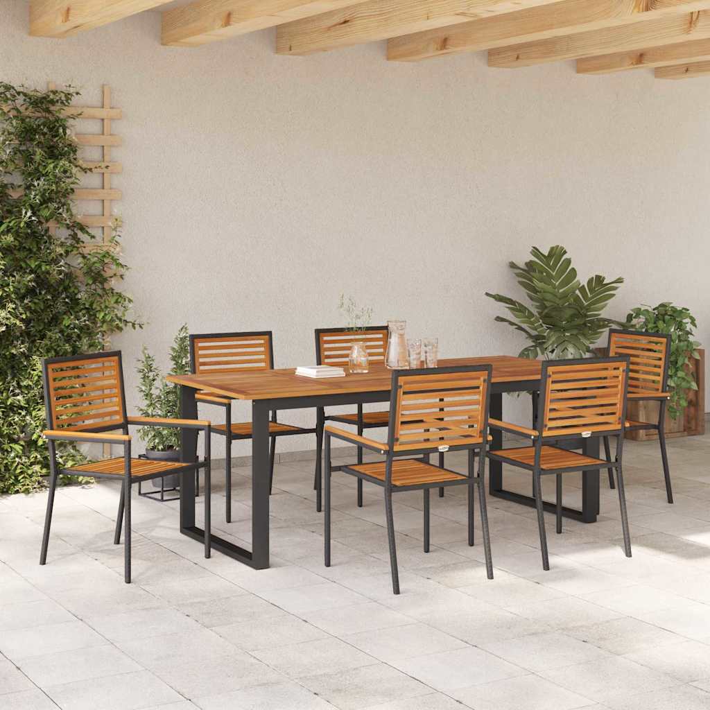 Hage Spisegruppe 7 pcs Svart Solid akasietre vidaXL