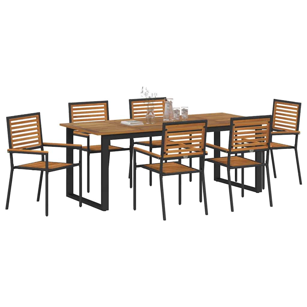 Hage Spisegruppe 7 pcs Svart Solid akasietre vidaXL