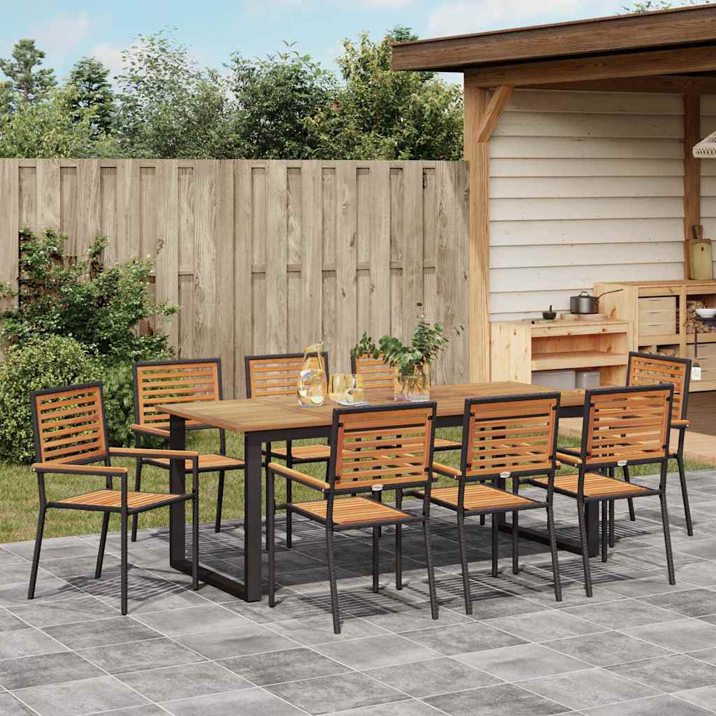 Hage Spisegruppe 9 pcs Svart Solid akasietre vidaXL