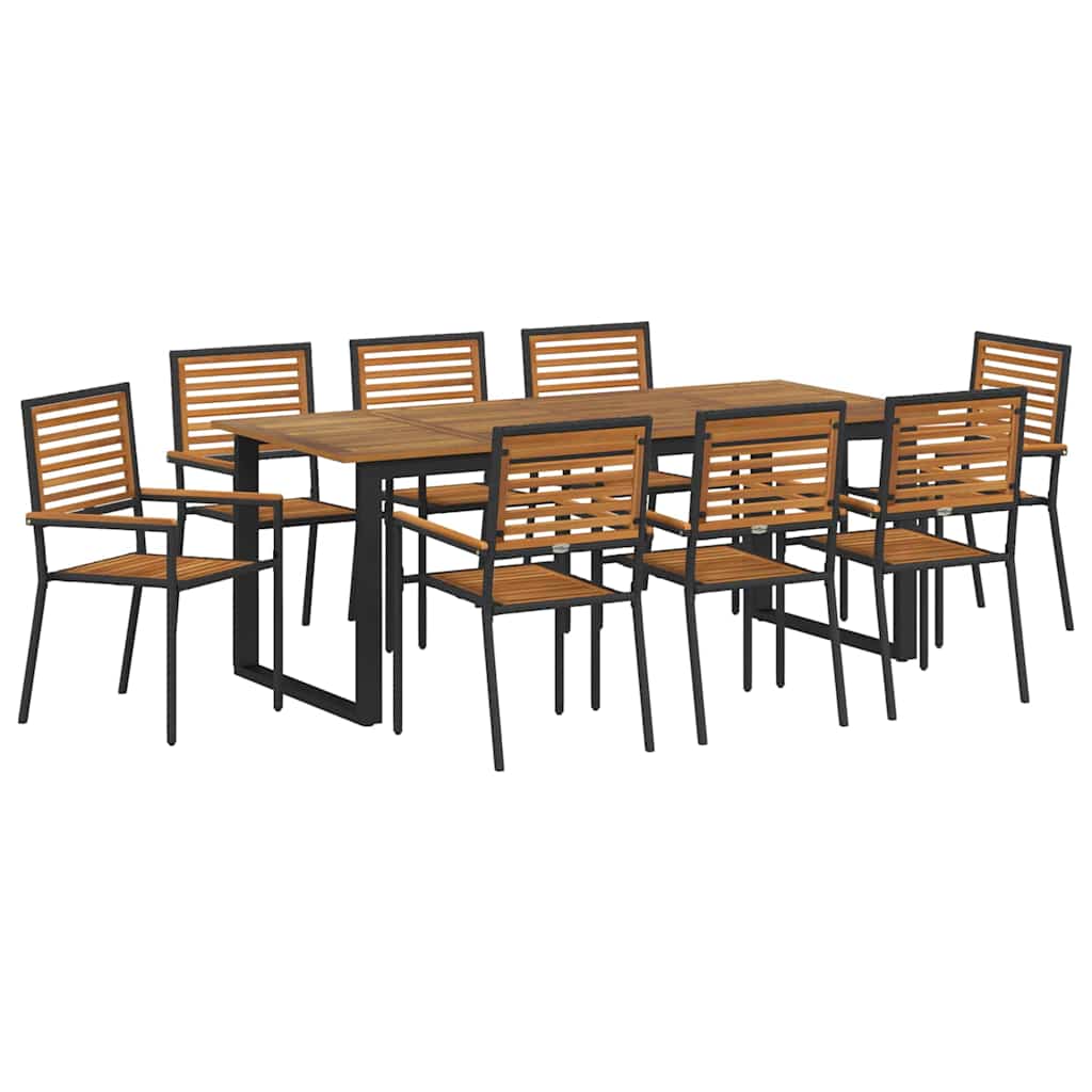 Hage Spisegruppe 9 pcs Svart Solid akasietre vidaXL
