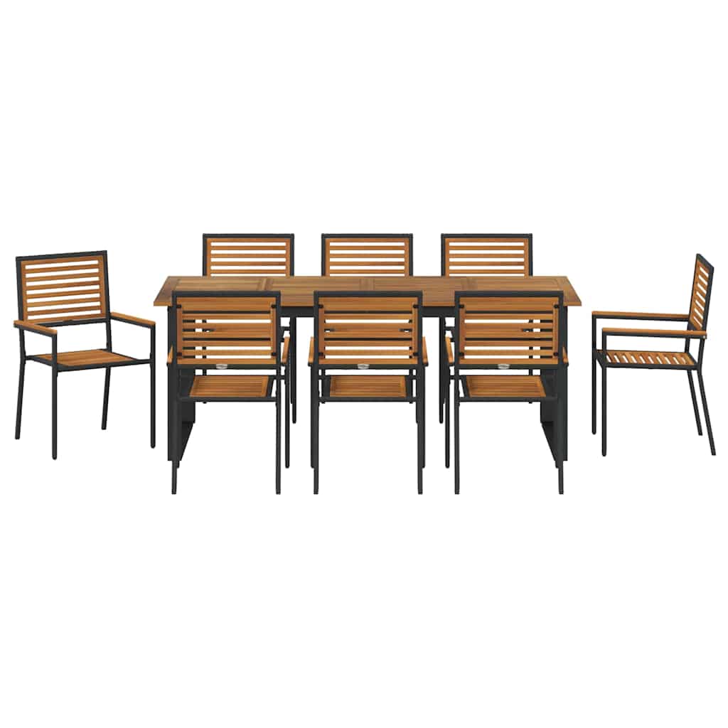 Hage Spisegruppe 9 pcs Svart Solid akasietre vidaXL