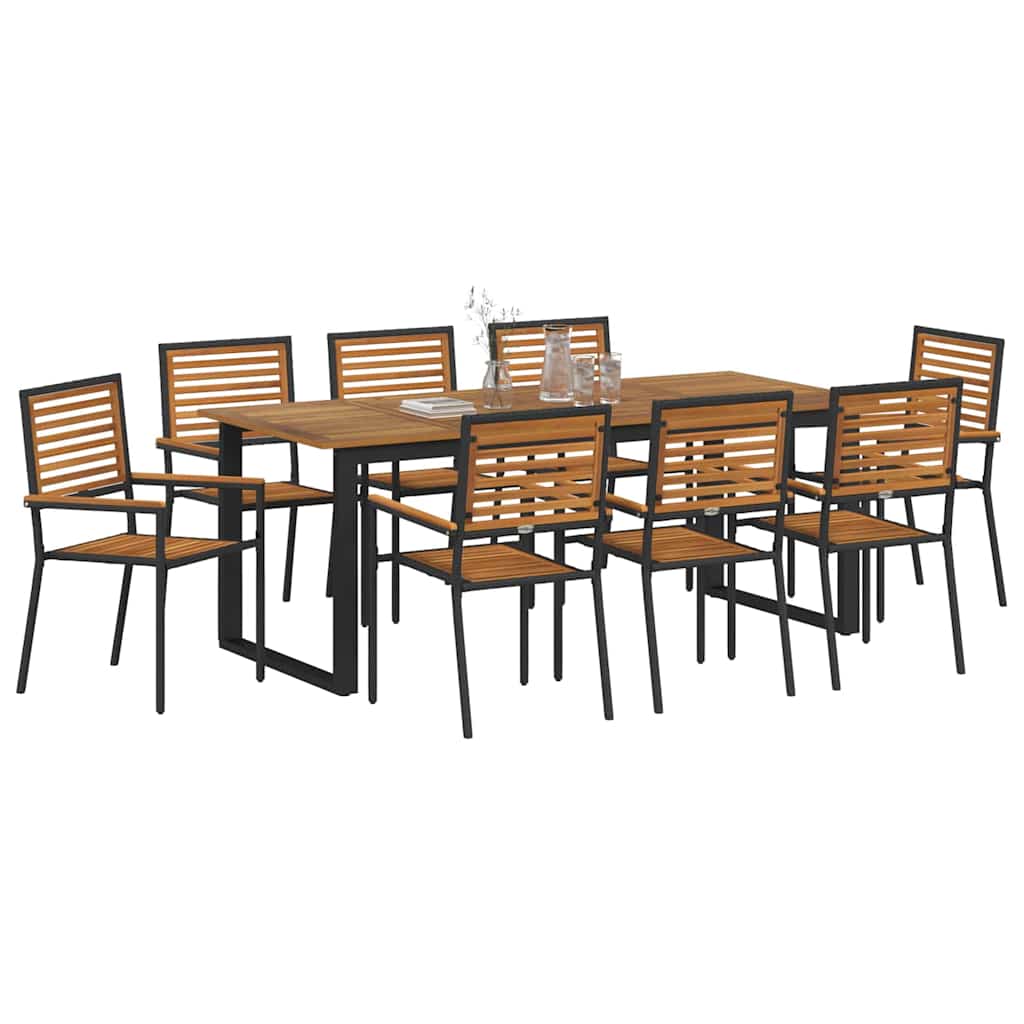 Hage Spisegruppe 9 pcs Svart Solid akasietre vidaXL