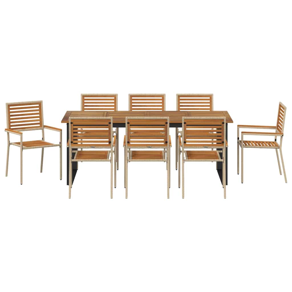 Hage Spisegruppe 9 pcs Beige Solid akasietre vidaXL