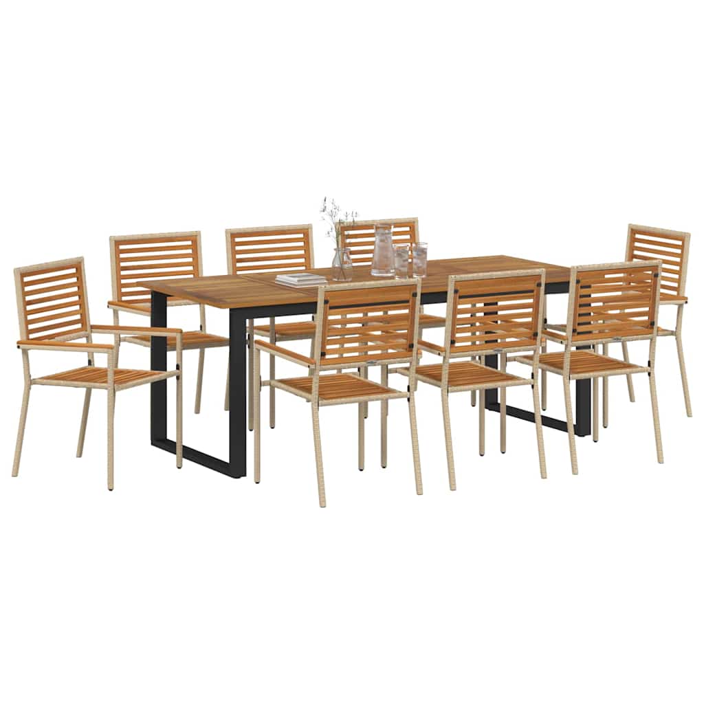 Hage Spisegruppe 9 pcs Beige Solid akasietre vidaXL