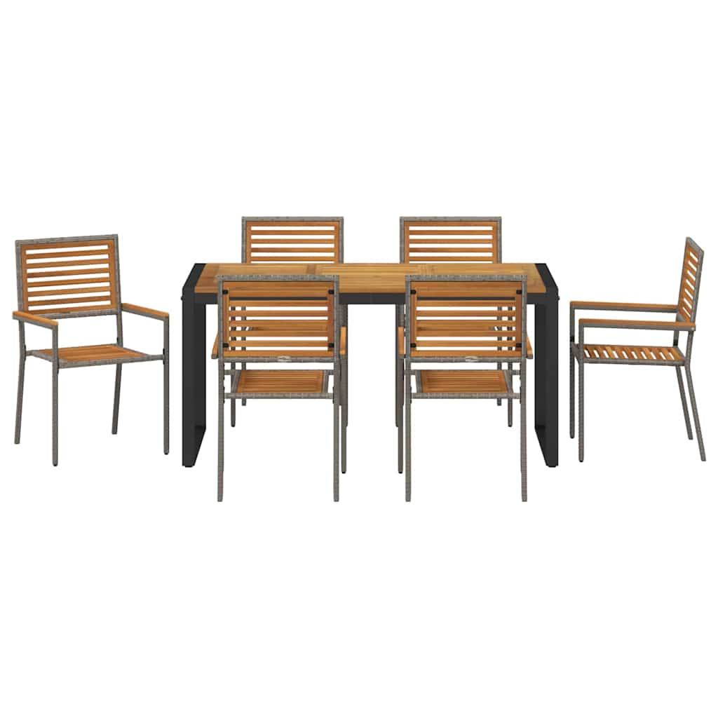 Hage Spisegruppe 7 pcs Grå og Brun polyrotting vidaXL