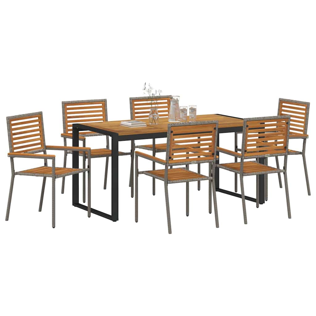 Hage Spisegruppe 7 pcs Grå og Brun polyrotting vidaXL