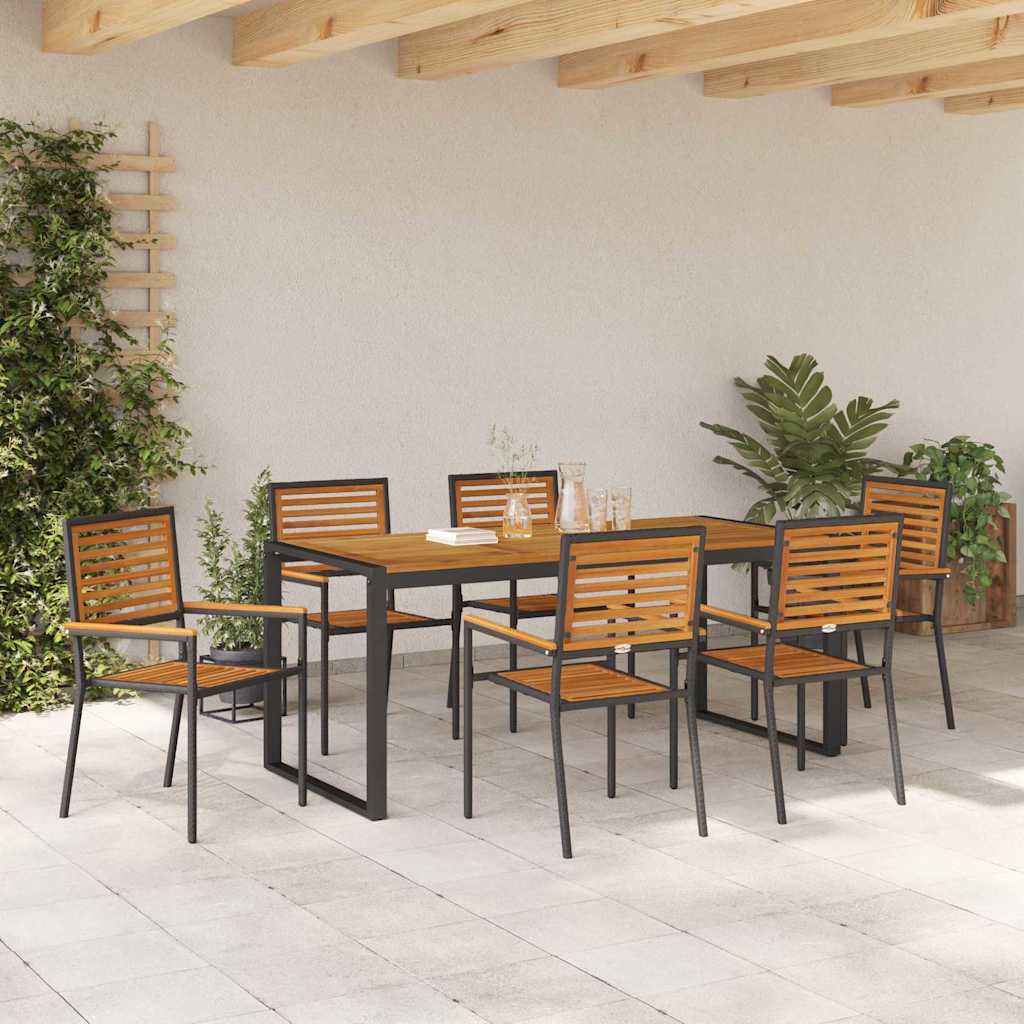 Hage Spisegruppe 7 pcs Svart og Brun polyrotting vidaXL