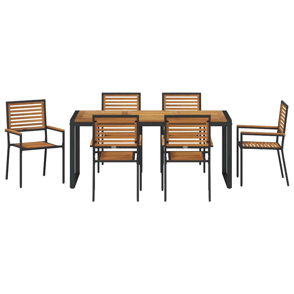 Hage Spisegruppe 7 pcs Svart og Brun polyrotting vidaXL