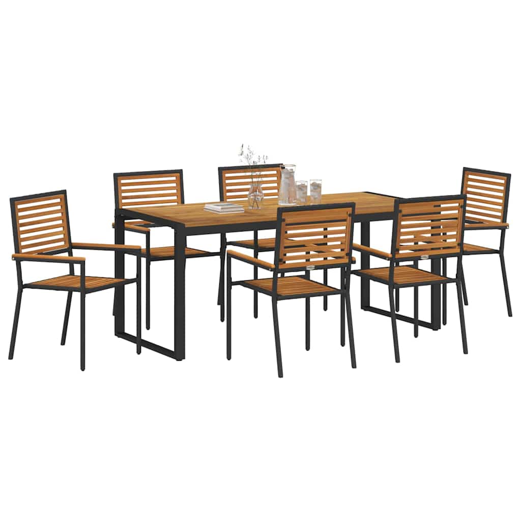 Hage Spisegruppe 7 pcs Svart og Brun polyrotting vidaXL