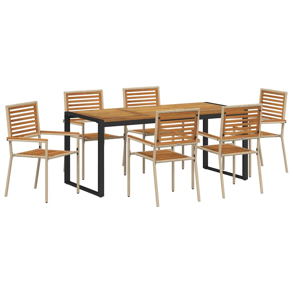 Hage Spisegruppe 7 pcs Beige og Brun polyrotting vidaXL