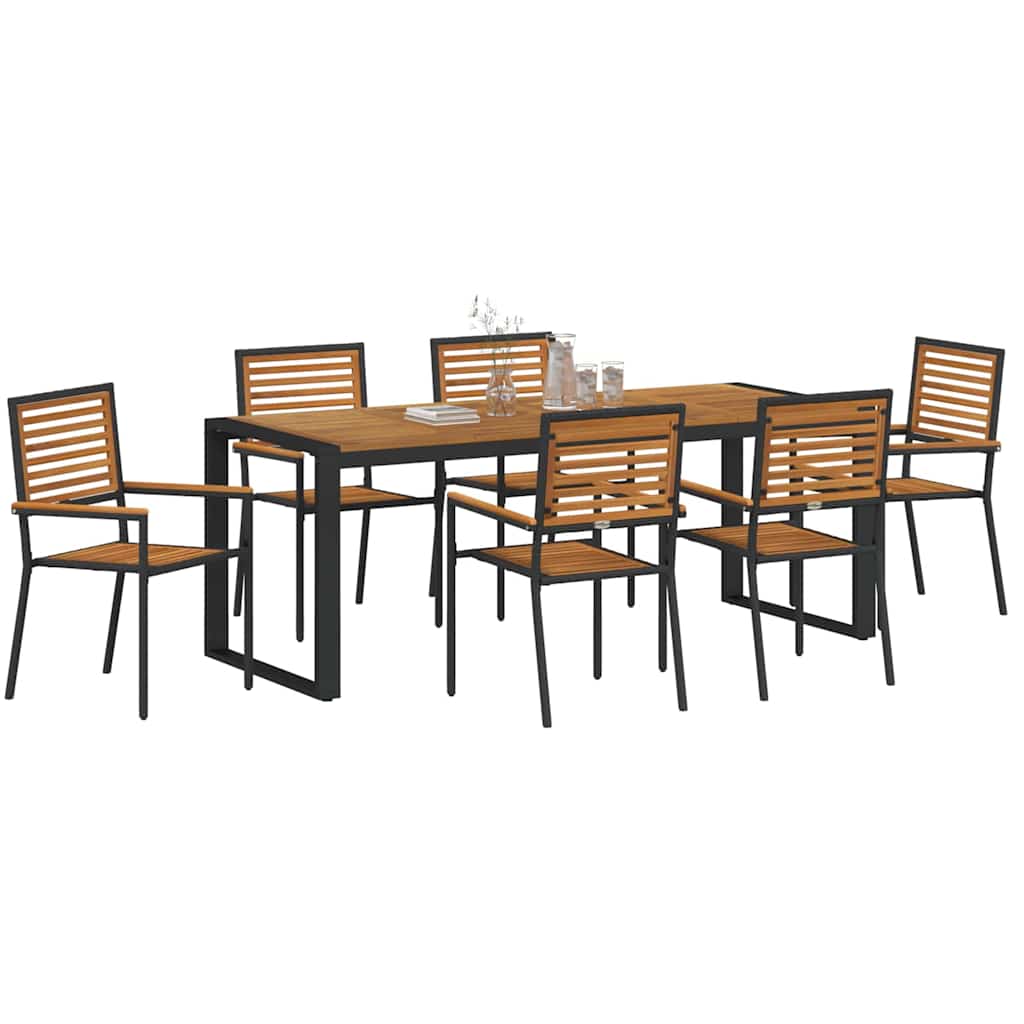 Hage Spisegruppe 7 pcs Svart og Brun polyrotting vidaXL