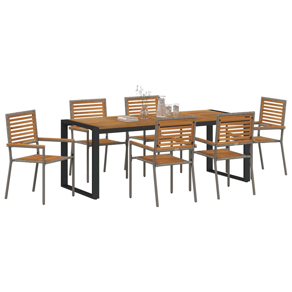 Hage Spisegruppe 7 pcs Grå og Brun polyrotting vidaXL