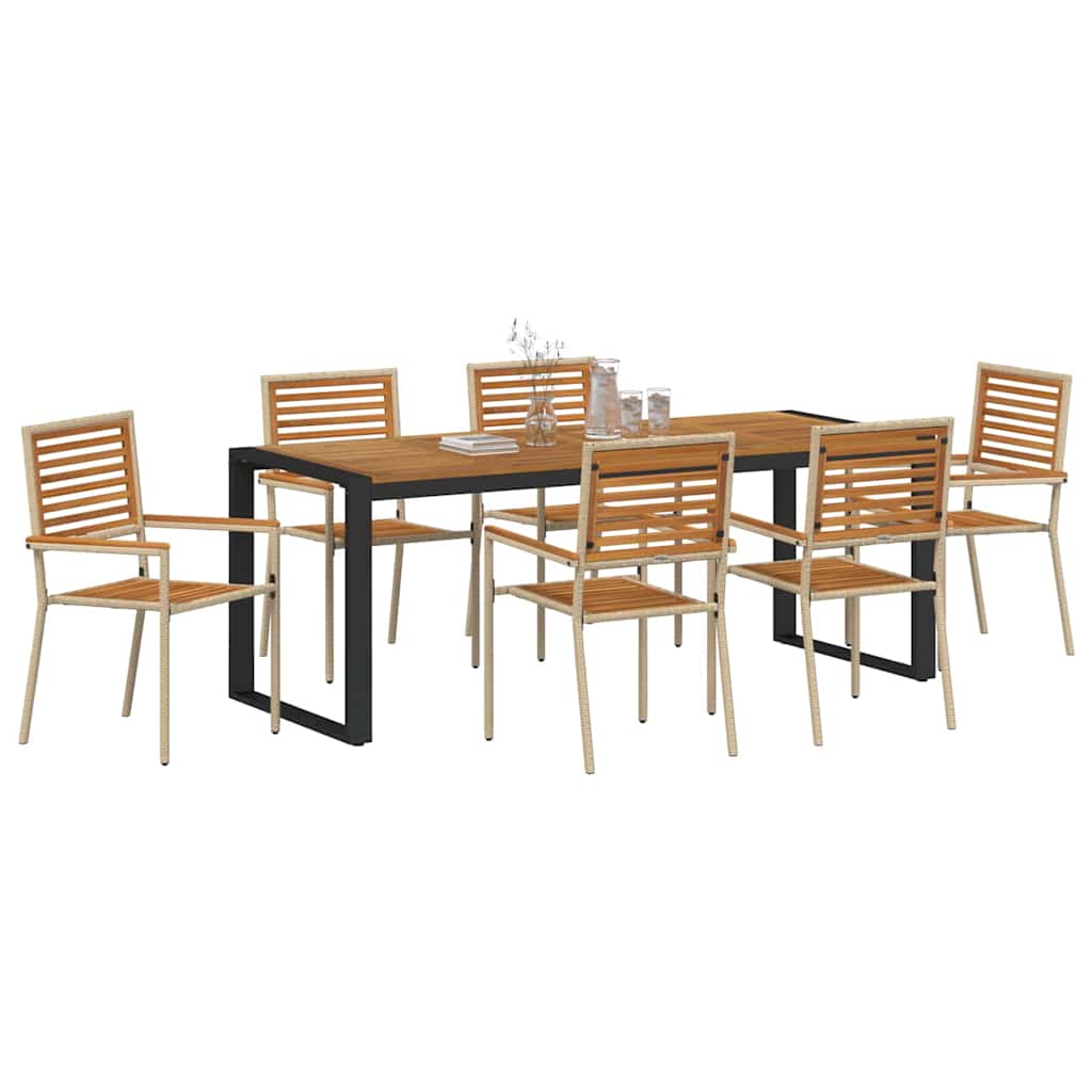 Hage Spisegruppe 7 pcs Beige og Brun polyrotting vidaXL