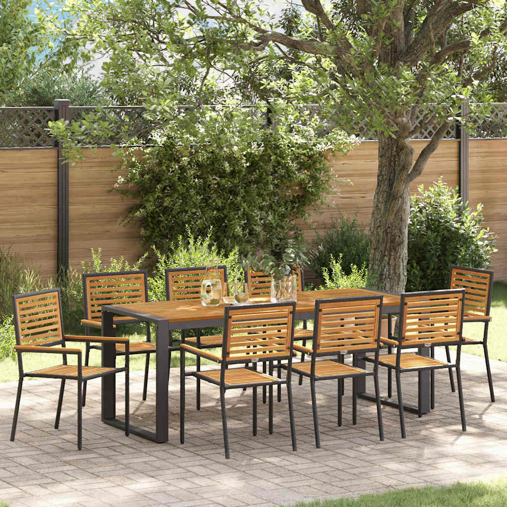 Hage Spisegruppe 9 pcs Svart og Tre 200 x 80 x 75 cm