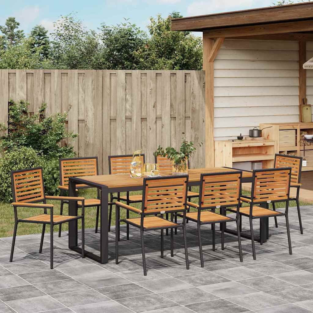 Hage Spisegruppe 9 pcs Svart og Brun polyrotting vidaXL