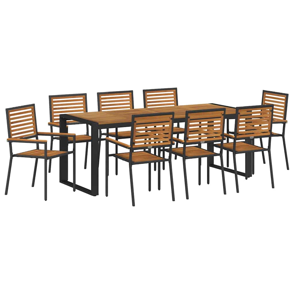 Hage Spisegruppe 9 pcs Svart og Tre 200 x 80 x 75 cm