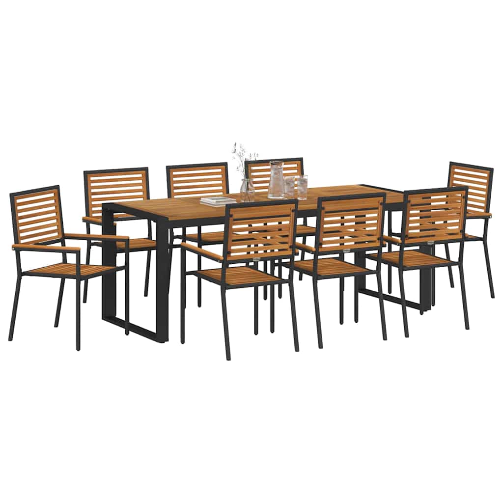 Hage Spisegruppe 9 pcs Svart og Brun polyrotting vidaXL