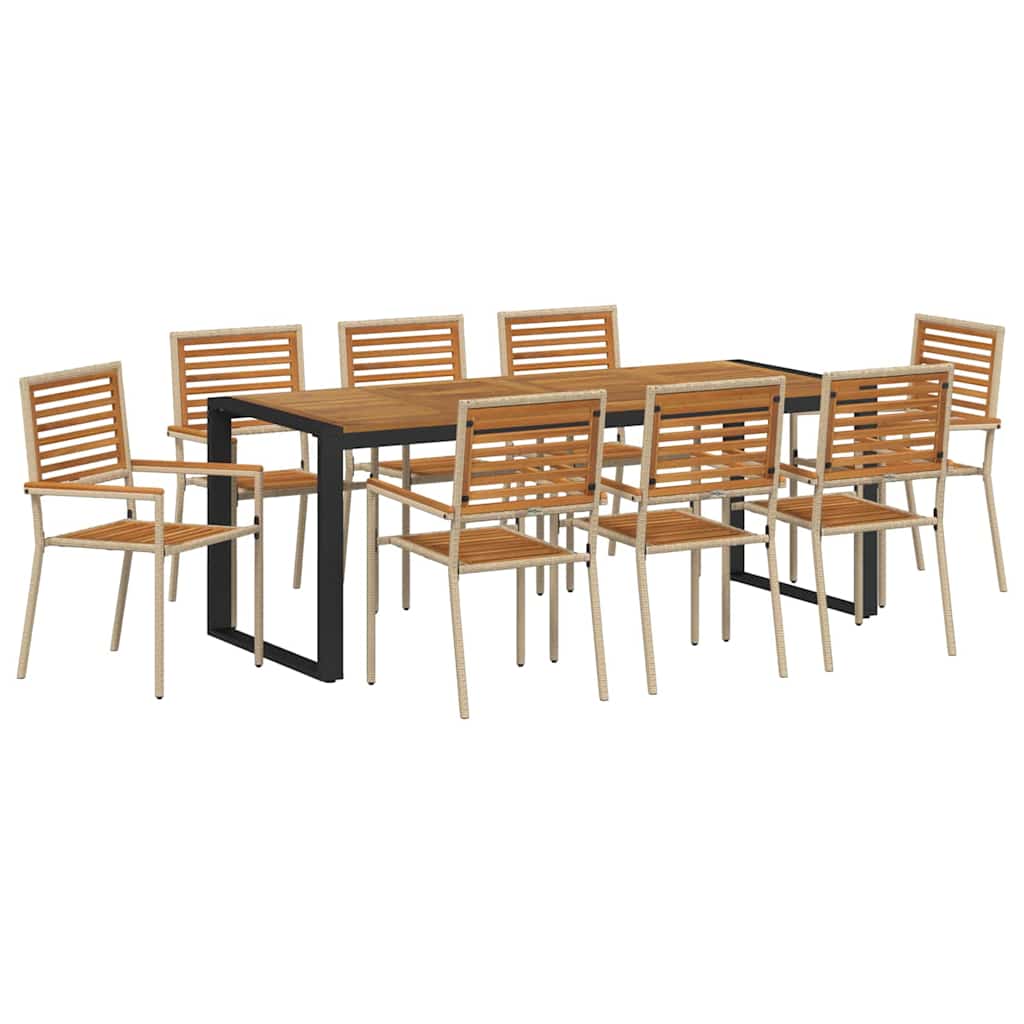 Hage Spisegruppe 9 pcs Beige og Brun polyrotting vidaXL