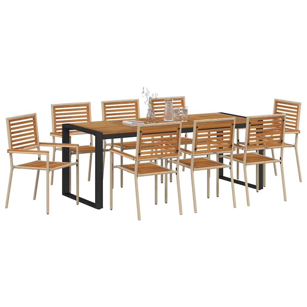 Hage Spisegruppe 9 pcs Beige og Brun polyrotting vidaXL