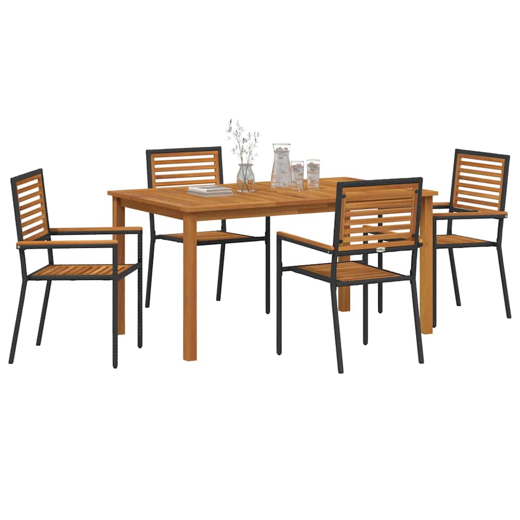 Hage Spisegruppe 5 pcs Svart Solid akasietre vidaXL