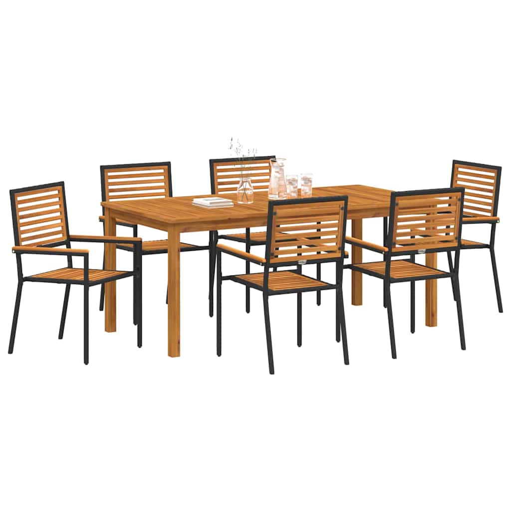 Hage Spisegruppe 7 pcs Svart Solid akasietre
